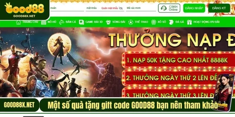 Một số quà tặng gift code GOOD88 bạn nên tham khảo 